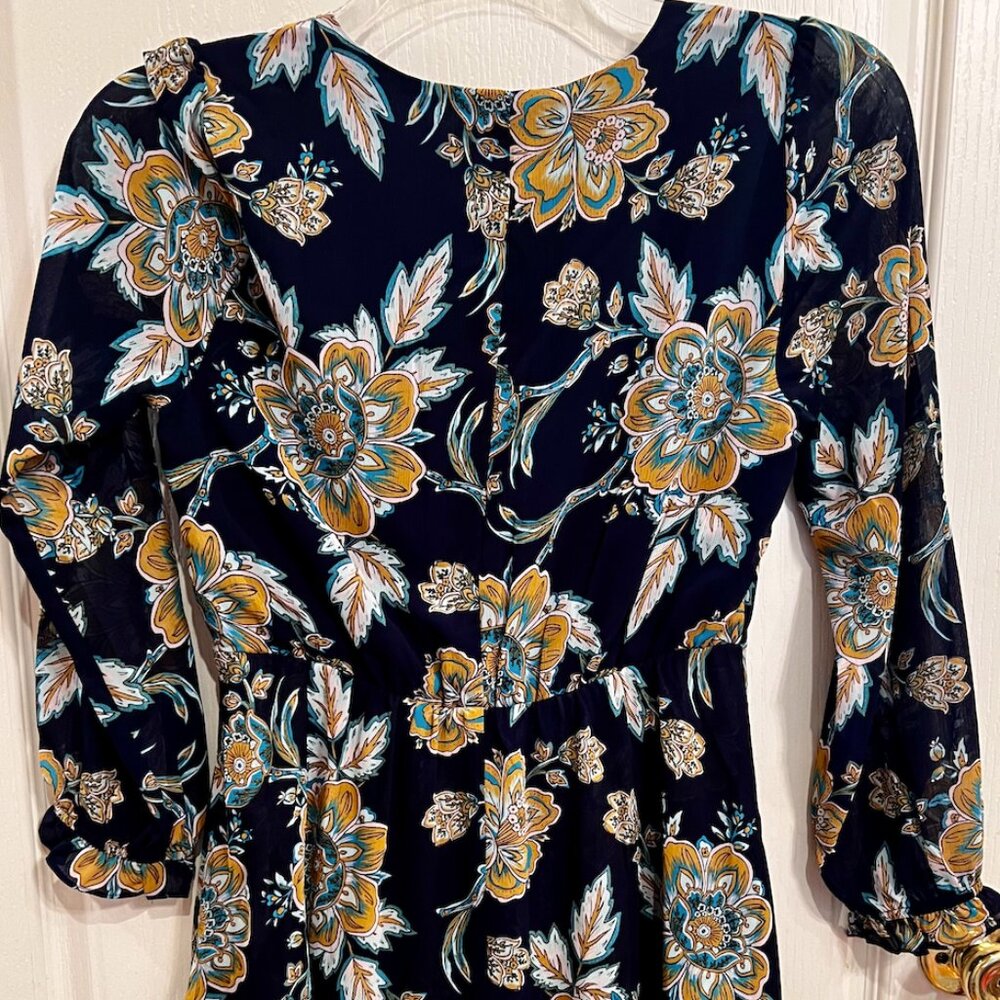 J Crew Mini Navy Blue Floral Dress 3/4 Sleeve Size 2 - Picture 7 of 8